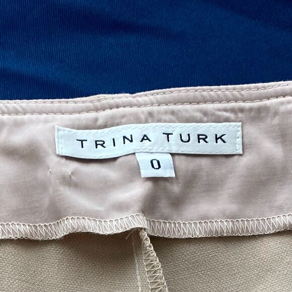 Trina Turk Womens Tan Chevron Flat Front Side Zip Wide Leg Pants Sz 0 - Picture 2 of 8